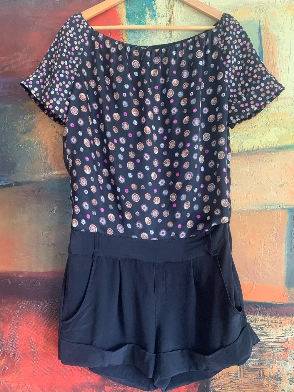 Ted Baker London 'Pinkel' Button Print Off-The-Shoulder Romper Size 2 (US 6)